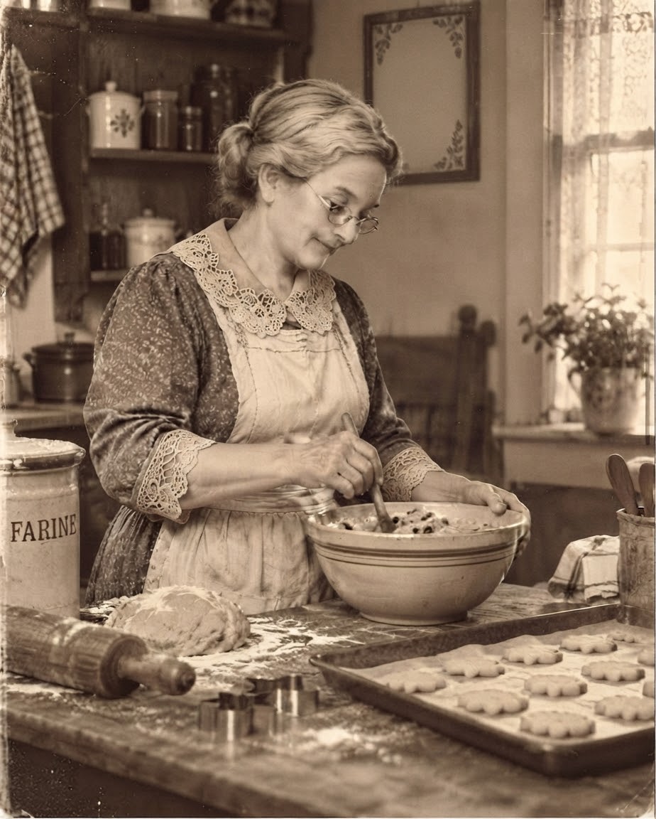 Portrait de famille dans la boulangerie Ma Grand-Mère, tenue traditionnelle crème et rouge